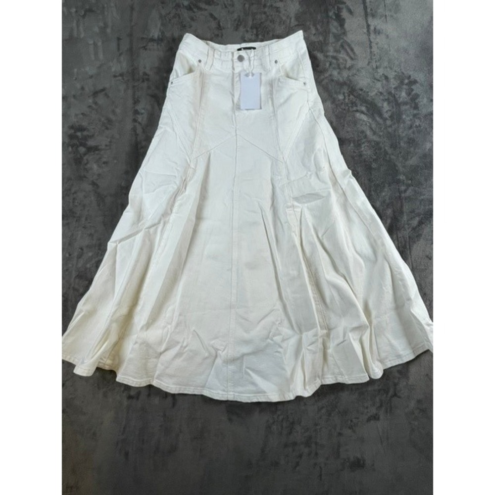 Urban Revivo White Seamed Stitch Detailed High Waist Denim Midi Skirt Size XS 2